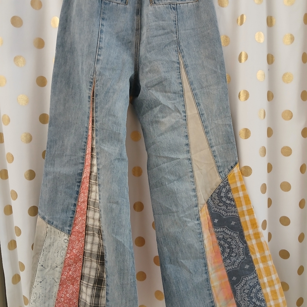 Easel Patchwork Flare Jeans Small - image 5